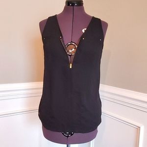 Express Black front zip-up detail Sheer Top in small